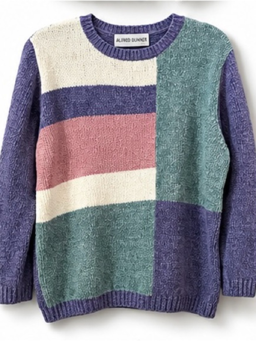 Vintage Alfred Dunner Colorblock Electic Grandpa Sweater Chenille 90s Crewneck
